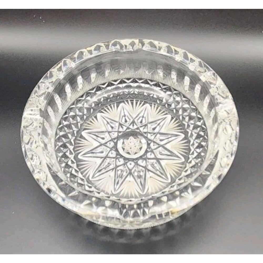 Vintage Cut Crystal Ashtray | Starburst Pattern | Heavy Clear Glass Trinket Dish